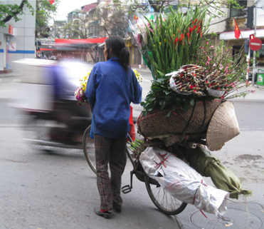 Woman on bike in Hanoi