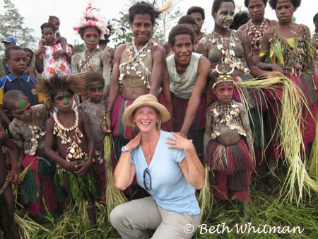 Beth with Villagers in the Sepik River region