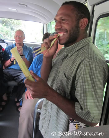 Eating sugar cane with the group