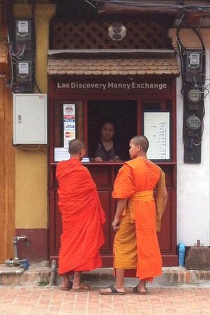 Lao Monks at Money Exchange