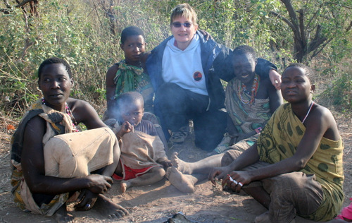 Leslie with Hadza people
